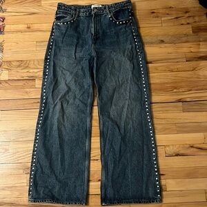 Reformation Cary High Rise Slouchy Wide Leg Jeans - studded